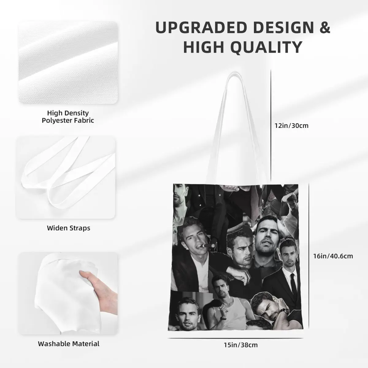 Theo James Photo Collage  Shopping Bags Canvas The Tote Bag Reusable for Girls Shoulder Tote Travel Handbag