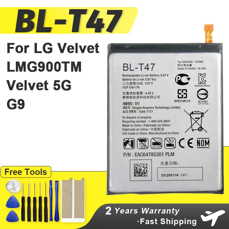 

4300mAh BL-T47 Battery For LG Velvet LMG900TM Velvet 5G BL T47 G9 Brand New phone Batteries + Tools