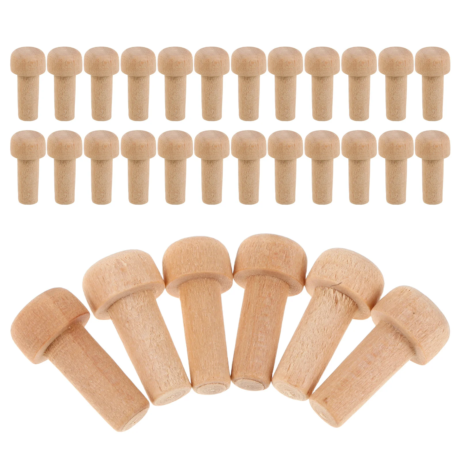 

50pcs Solid Wood Parts: Natural Mushroom Head Long Rod Pegs For Diy Painting Craft Projects Kids Train Car Woodworking Supplies