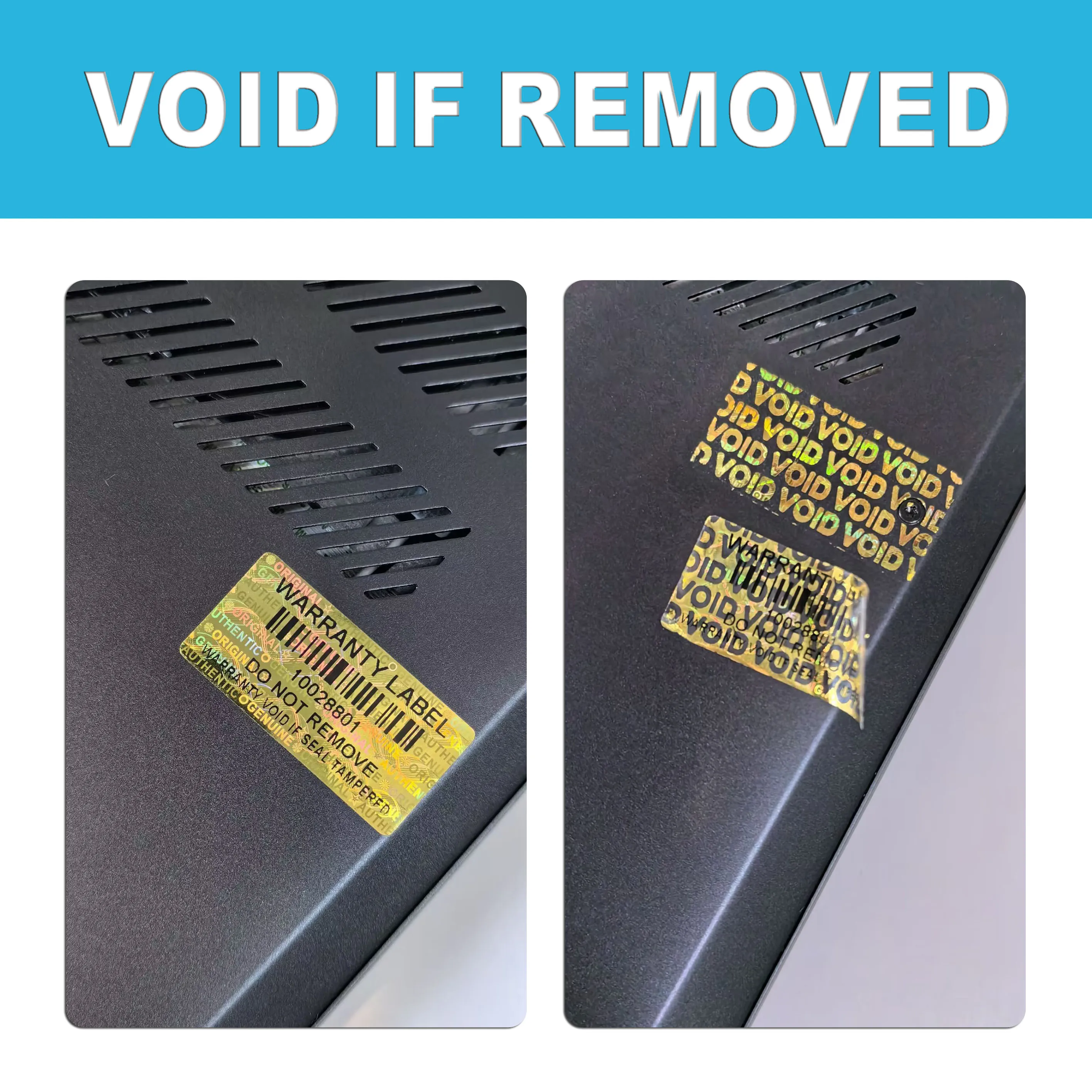 Hologram Anti-Fake Tamper Proof Evident Security Sealing Labels Warranty Void Holographic Stickers with Serial Number Bar Code