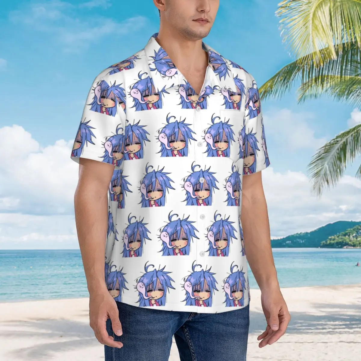 

Dead Tired Izumi Konata Lucky Star Hawaiian Shirts Fashion Men Short Sleeve Shirt for Summer Beach Men's Button Tops
