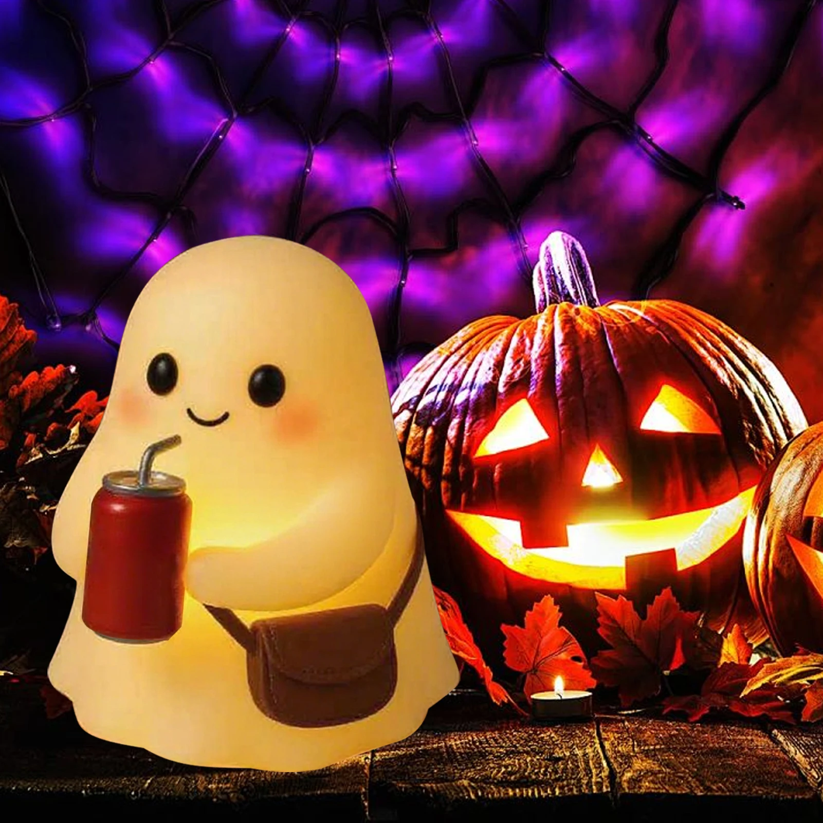 ضوء ليلي للهالوين، مصباح قراءة شبح مصنوع يدويًا رائع لديكور الحمام في الهالوين، ضوء ليلي لعشاق الكتاب اللطيف