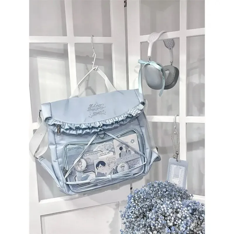 JIAERDI-Itabag de estilo japonés para mujer, bolso escolar Kawaii de gran capacidad, Harajuku, bolso de hombro con lazo azul, Y2k