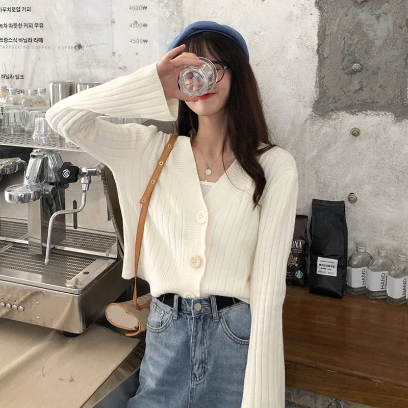 

Новый осенний кардиган, пальто, женский корейский свободный свитер, осеннее короткое пальто с диким ленивым ветром, женский свитер