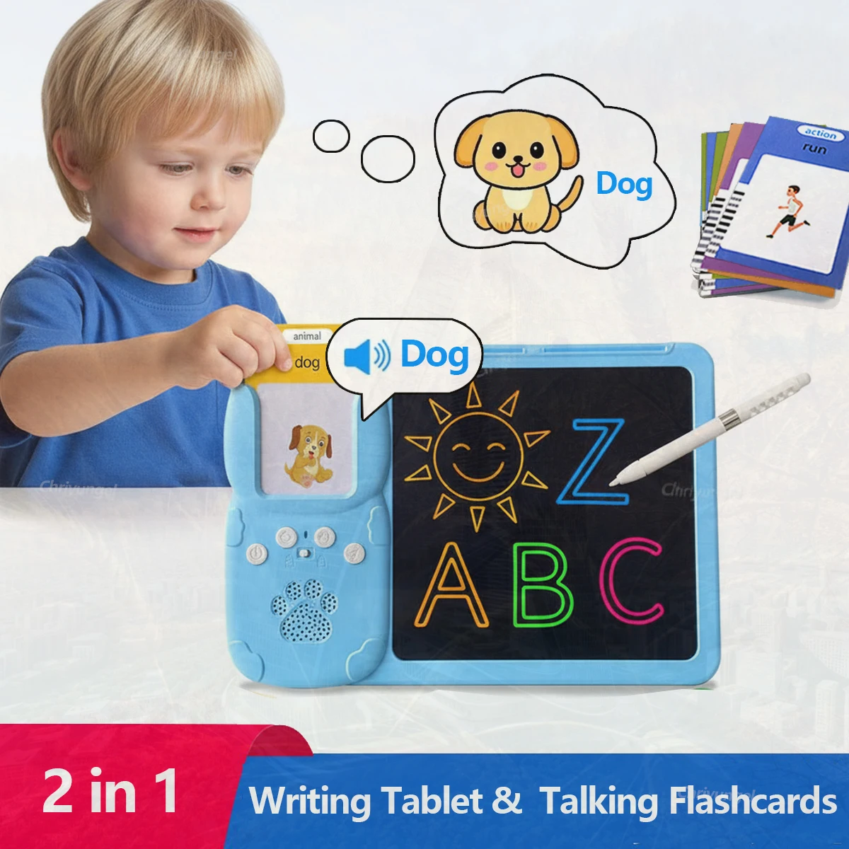 2 في 1 بطاقات فلاش ناطقة وكمبيوتر لوحي LCD للكتابة باللغة الإنجليزية آلة التعلم التفاعلية لعبة تعليمية هدية للأولاد والبنات والأطفال الصغار #1