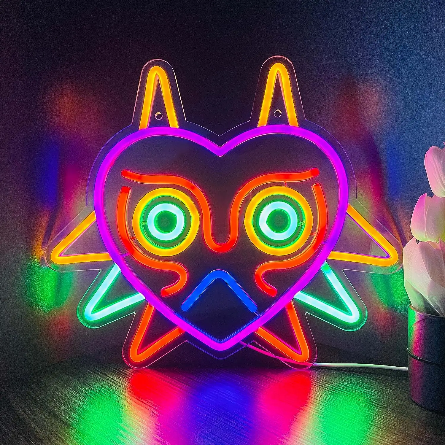 GGK Majora's Mask LED Sign LoZ Neon Sign for Room Wall Decor Gamer Gift Zelda Mask Game Room Decor LED Neon Light for Zelda Fans