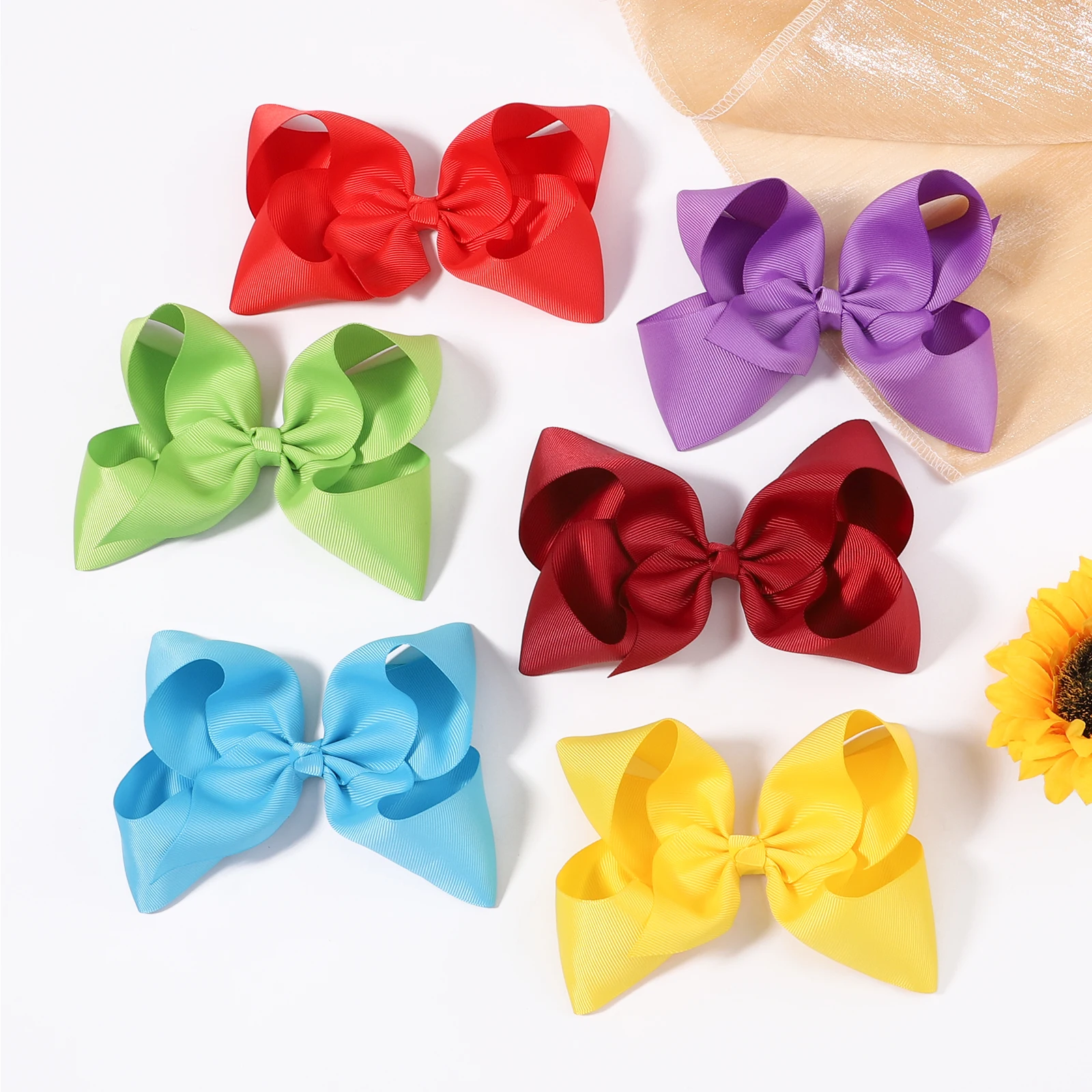 2Pcs/lot 6\'\' Solid Color Grosgrain Ribbon Bows Hair Clips For Cute Girls Large Handmade Hairpins Barrettes Kids Hair Accessories