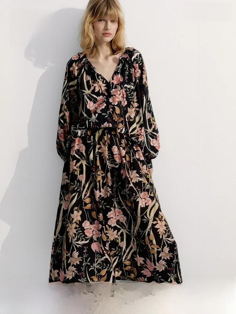 

H&M Women's irt Lantern Sve Stand Collar Simple Elegance Gored Collar Top Autumn New Arrival Casual Sle V-ne Long Sl...