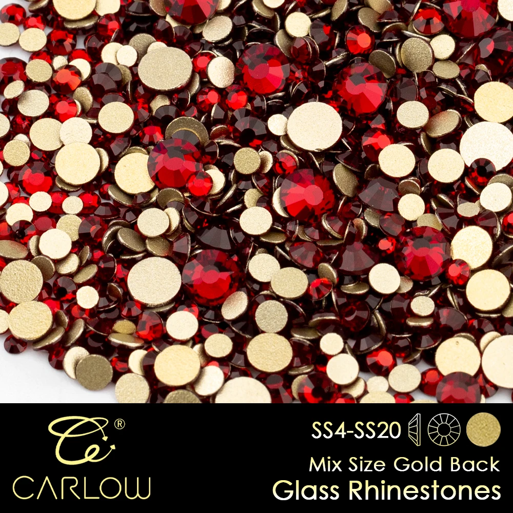 CARLOW granato Mix Size Gold Back Strass SS4-SS20 1440 pezzi Strass Glitter Non Hot Fix per la decorazione JD-014