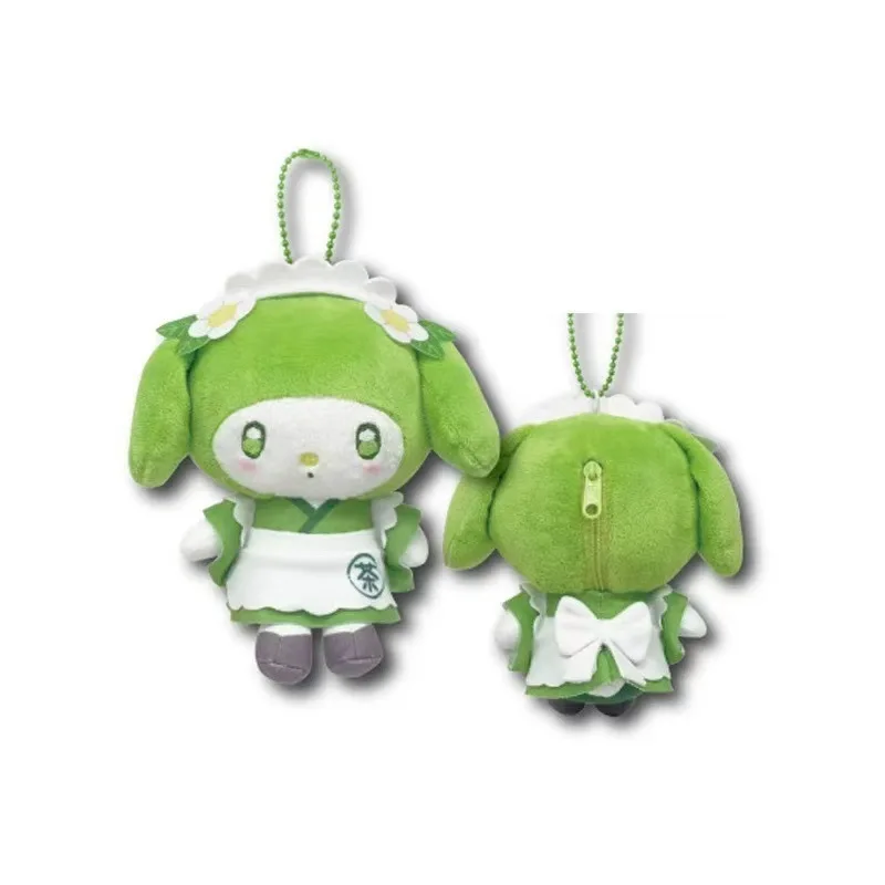Sanrio Fresh Green Matcha Maid Hello Kitty Plush Toy Small Pendant Melody Cartoon Backpack Zipper Pendant Cute Keychain Gifts