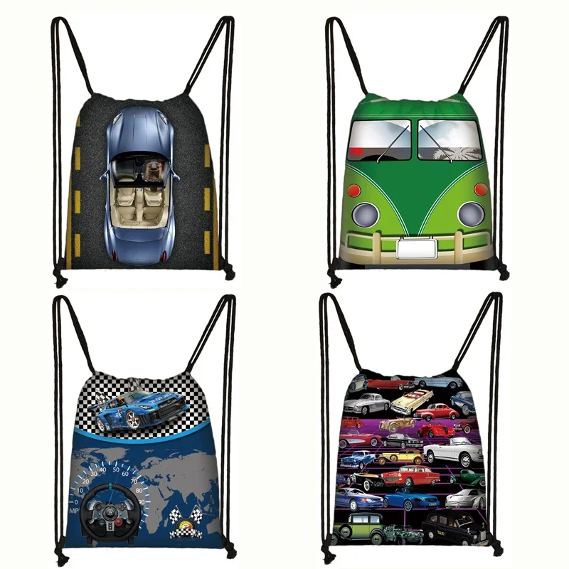 Cool Car / Van Print Drawstring Bag Women Men Travel Bags Teenager Fashion Backpack Ladies Storage Bags Kids Bookbag