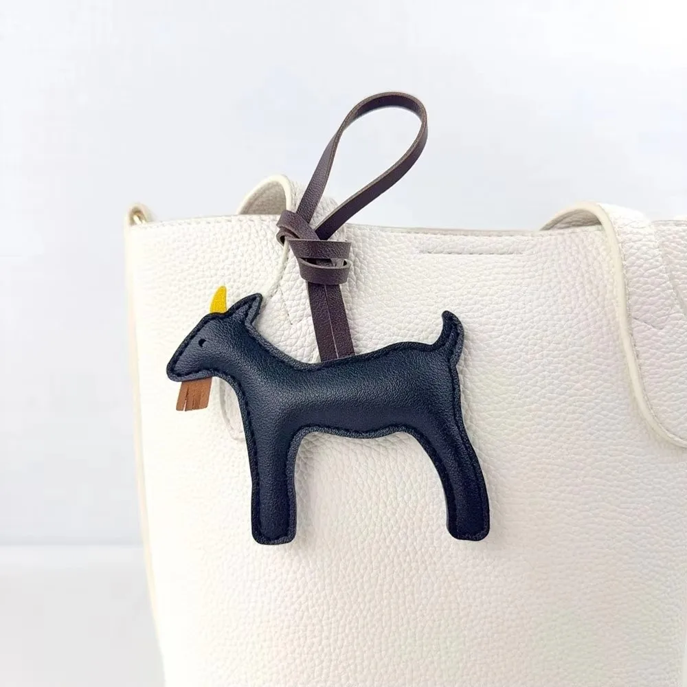 Portable Goat Bag Charm PU Leather Decorative Animal Leather Bag Pendant Hanging Design Key Ring Cartoon Backpack Charm
