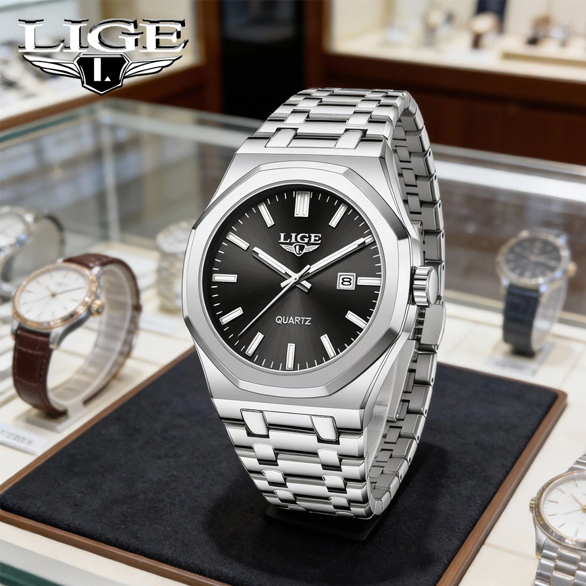 

Мужские наручные часы LIGE Luxury Original, светящиеся, водонепроницаемые, с указанием дня недели и даты, из нержавеющей стали, кварцевые, Reloj Hombre