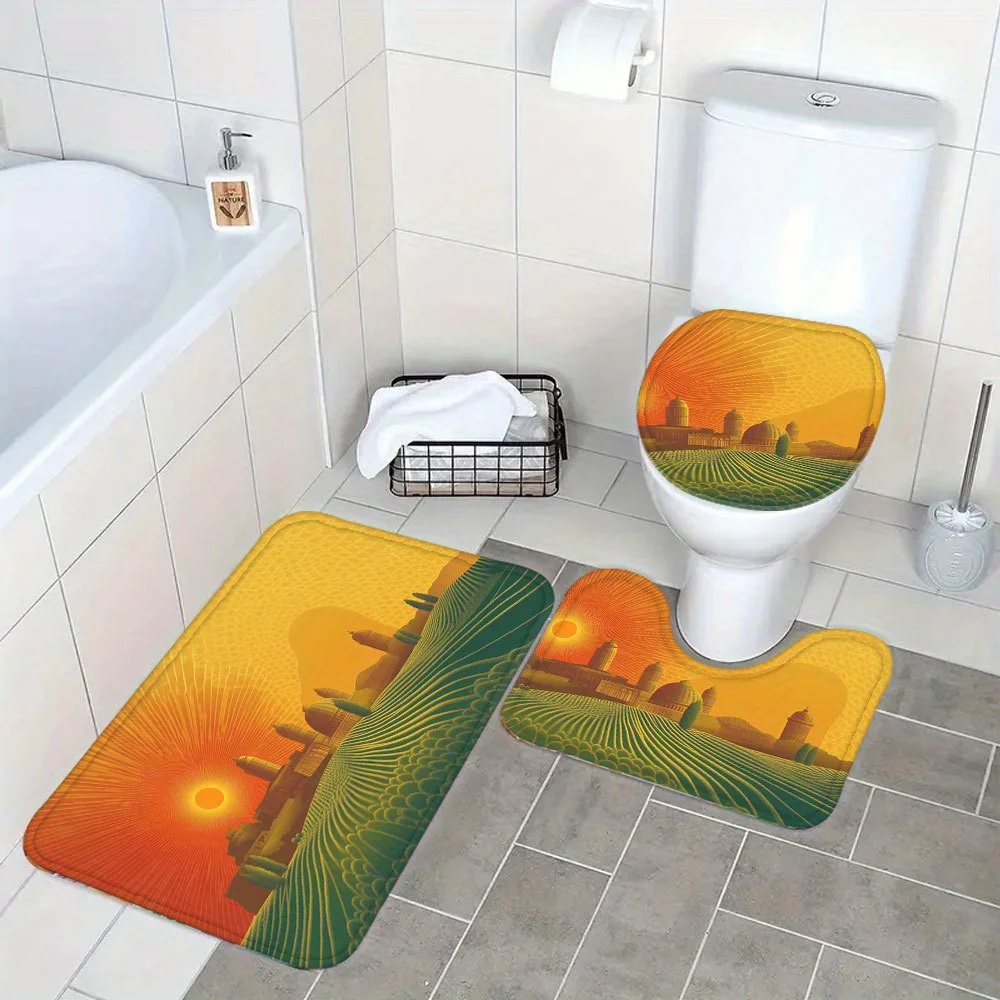 

3pcs Tuscan Renaissance African Aesthetic Bathroom Rugs, Flannel Non-Slip Washable Standing Floor Mats, Suitable for Bathroom Ho