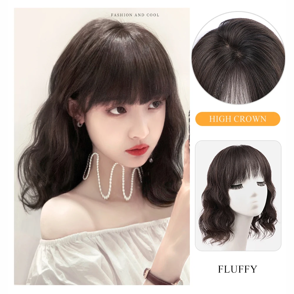 Short Wavy Black Wig with Bangs, Short Black Bob Wigs for Women, Wavy Bob Wig with Bangs Real Human Hair Wigs