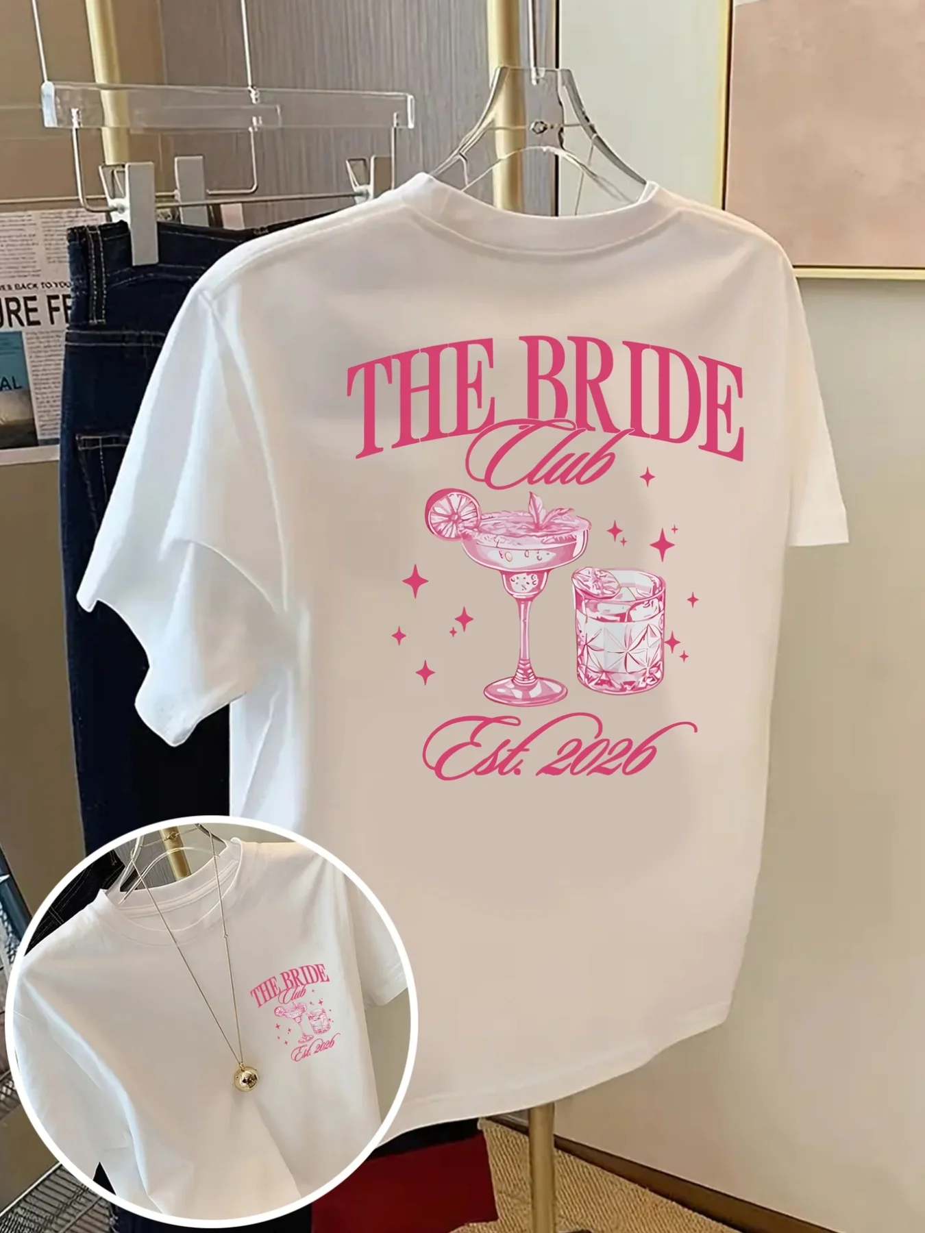 Front and Back Short-Sleeve Bride Club Cocktail Fashion Print Women'S Trendy Spring Printed T-Shirt A Stylish Piece for Weekend