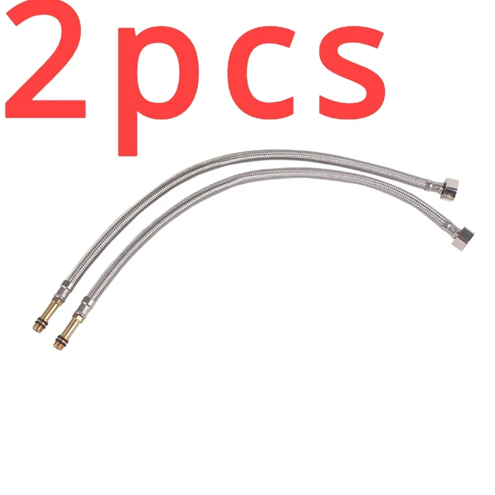 2pcs Stainless Steel Single Head Braided Water Inlet Hose Single Hole Cold Hot Water Kitchen Sink Faucet Lengthened Inlet Pipe