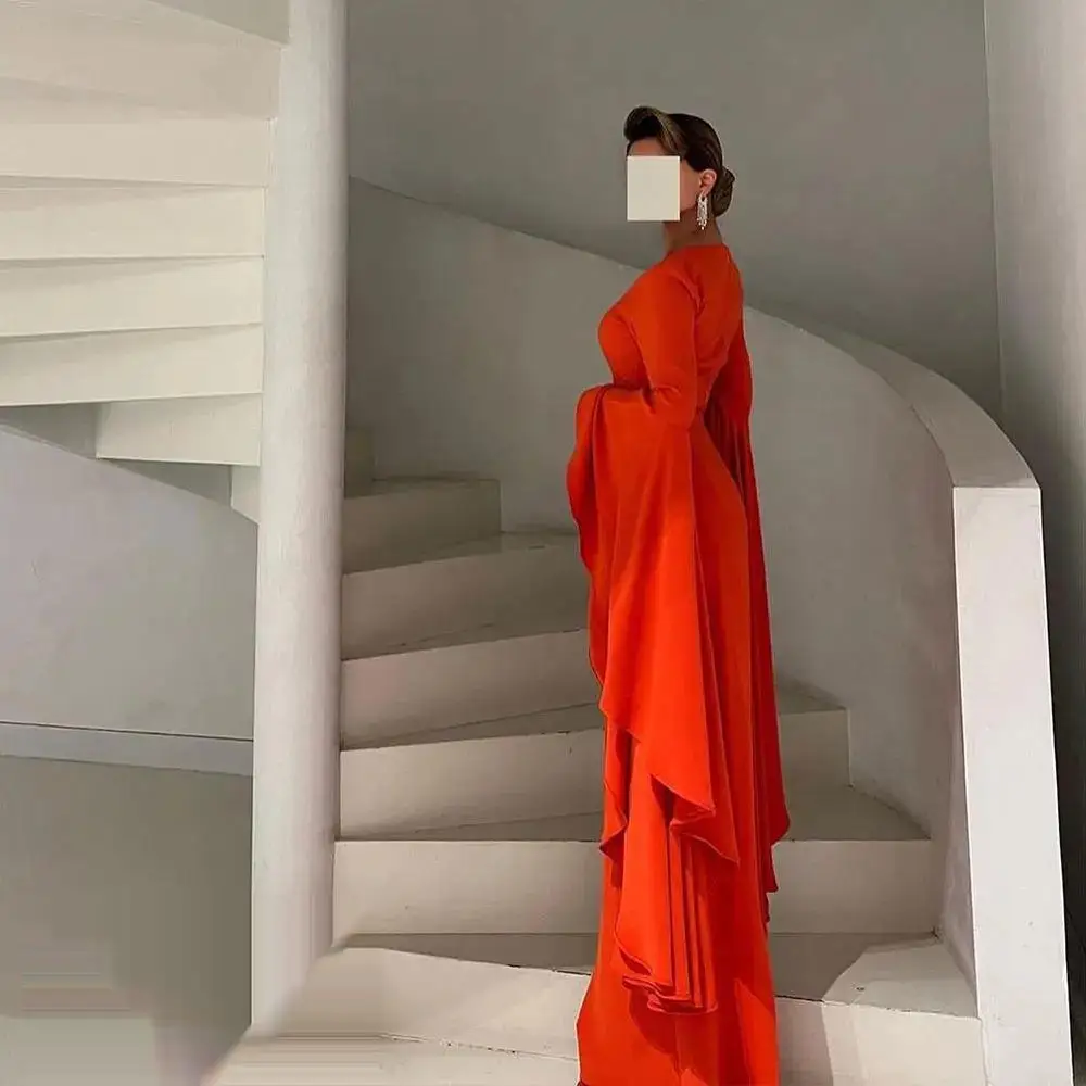 Robe de soirée rouge à col haut pour femmes, robe de Rhde luxe, longueur au sol, manches longues, Dubaï, fête de mariage, tout ce qui est 2024, été