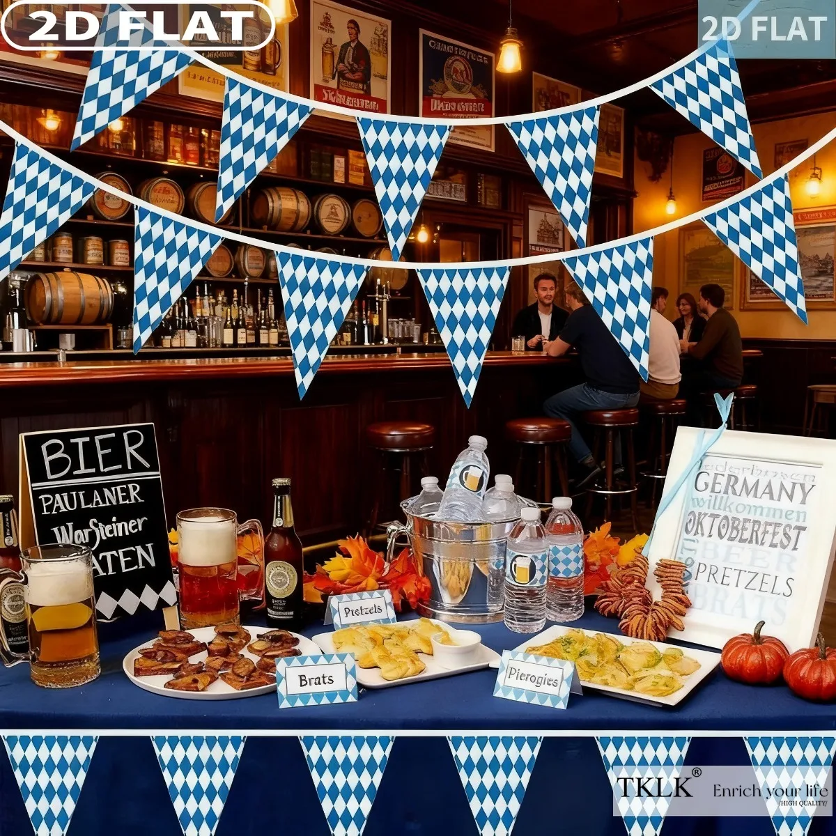 

3sets Oktoberfest Beer Festival Decor - Azure Durable Polyester Bavarian Triangle Flags, for Oktoberfest Beer & Party Supplies