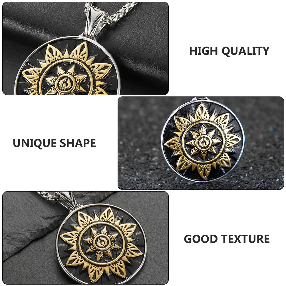 

1Pcs Male Retro Sunflower Necklace Titanium Steel Pendant Party Decorative Neck Jewelry Vintage Chain Sunflower Necklace