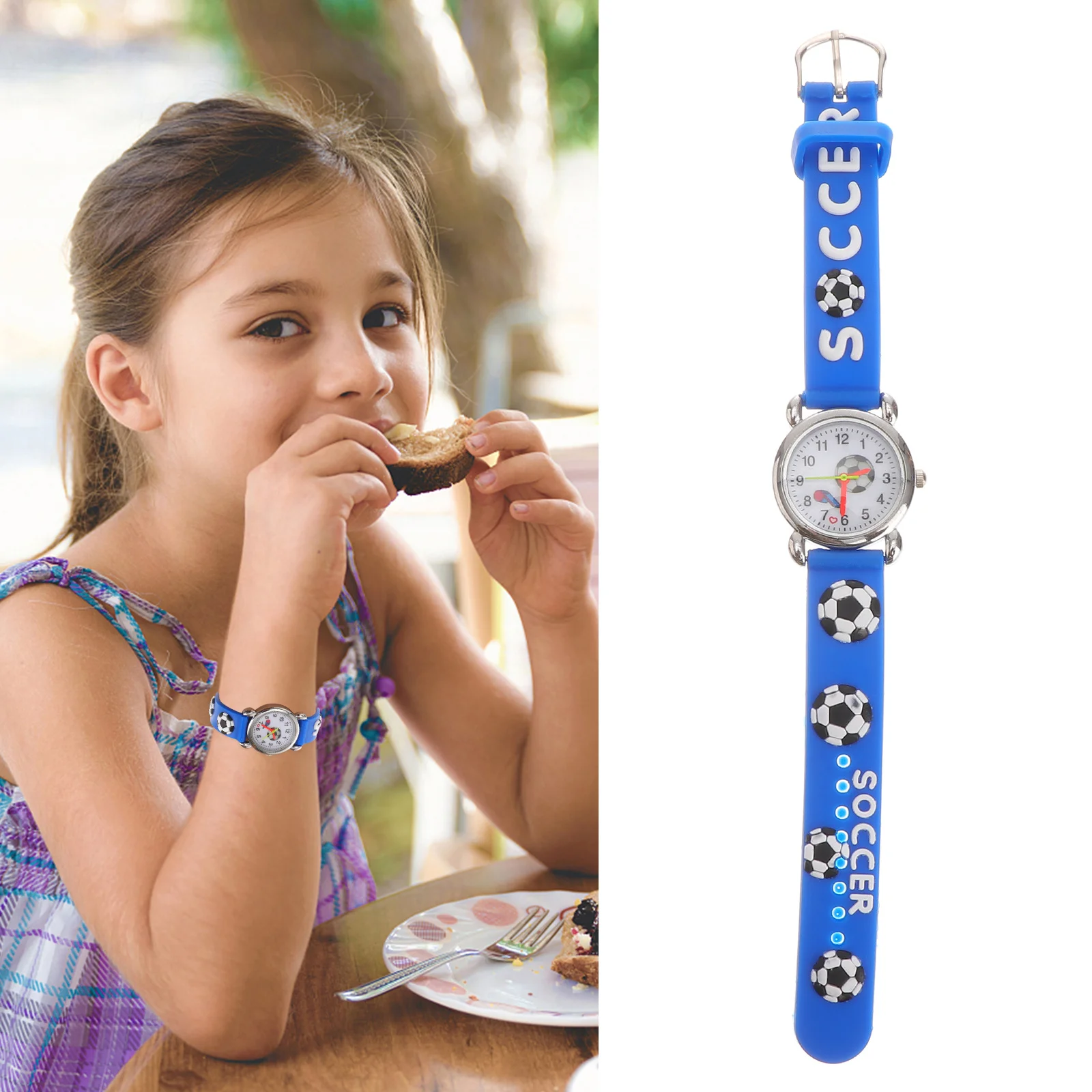 3D Soccer Whistle Pattern Blue Cartoon Rubber Strap Lightweight Wristwatch For Gift Idea Soccer Watch 3D