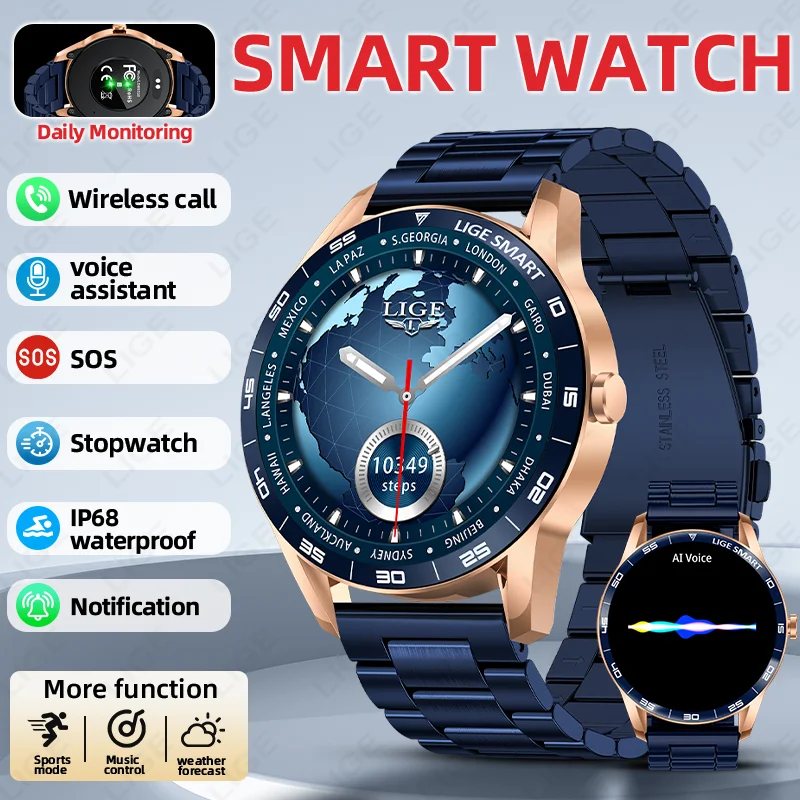 LUIK Smart Watch Draadloos bellen Sport Fitness Tracker Slaapgezondheid Monitor Informatieherinnering AI Voice Waterdichte smartwatch