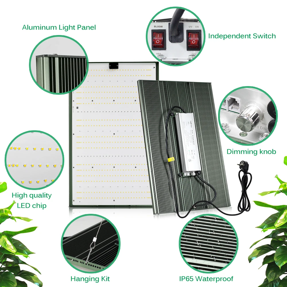 300W LED Growth Lamp Aluminum Structure with Dimming Button Plant Lamp Greenhouse Flower and Vegetable Full Spectrum Lighting