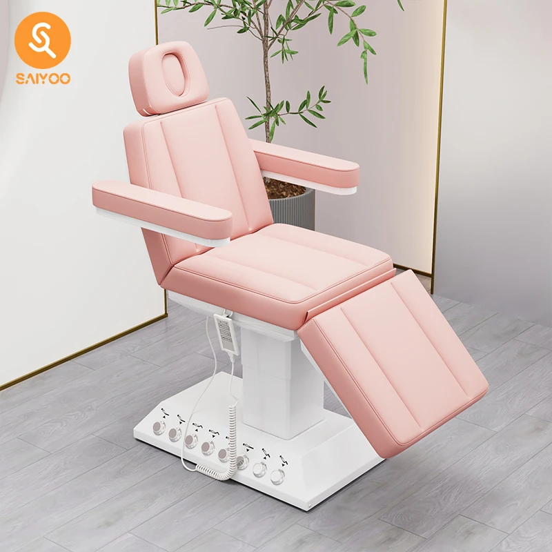 

Pink Electric Massage Bed Spa Chair with Adjustable Recline and White Base for Beauty