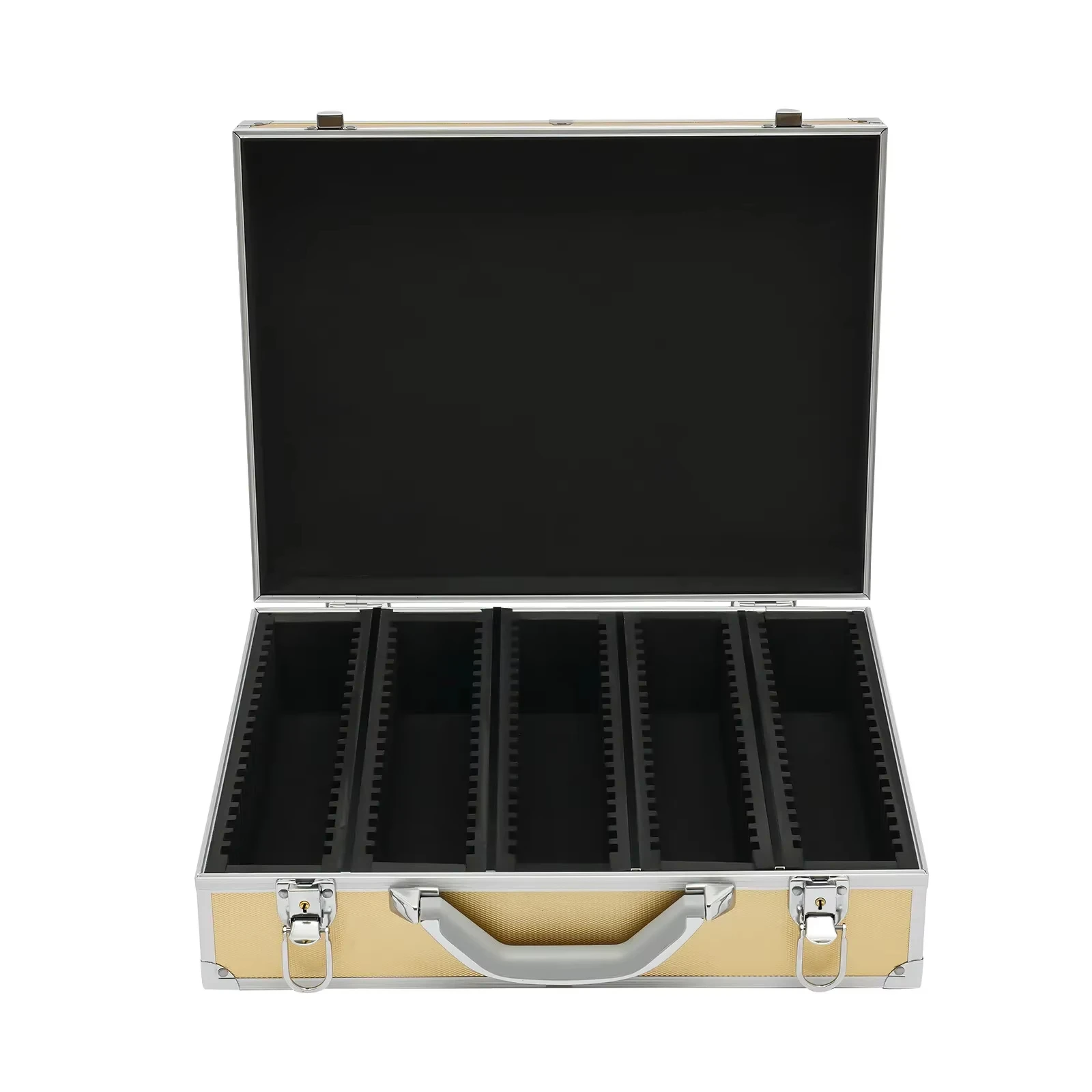 ​​5 Compartment Aluminum Coin Storage Box Gold Case Holds 100 Coins with Sponge Protection Lockable Display Organizer for Coll