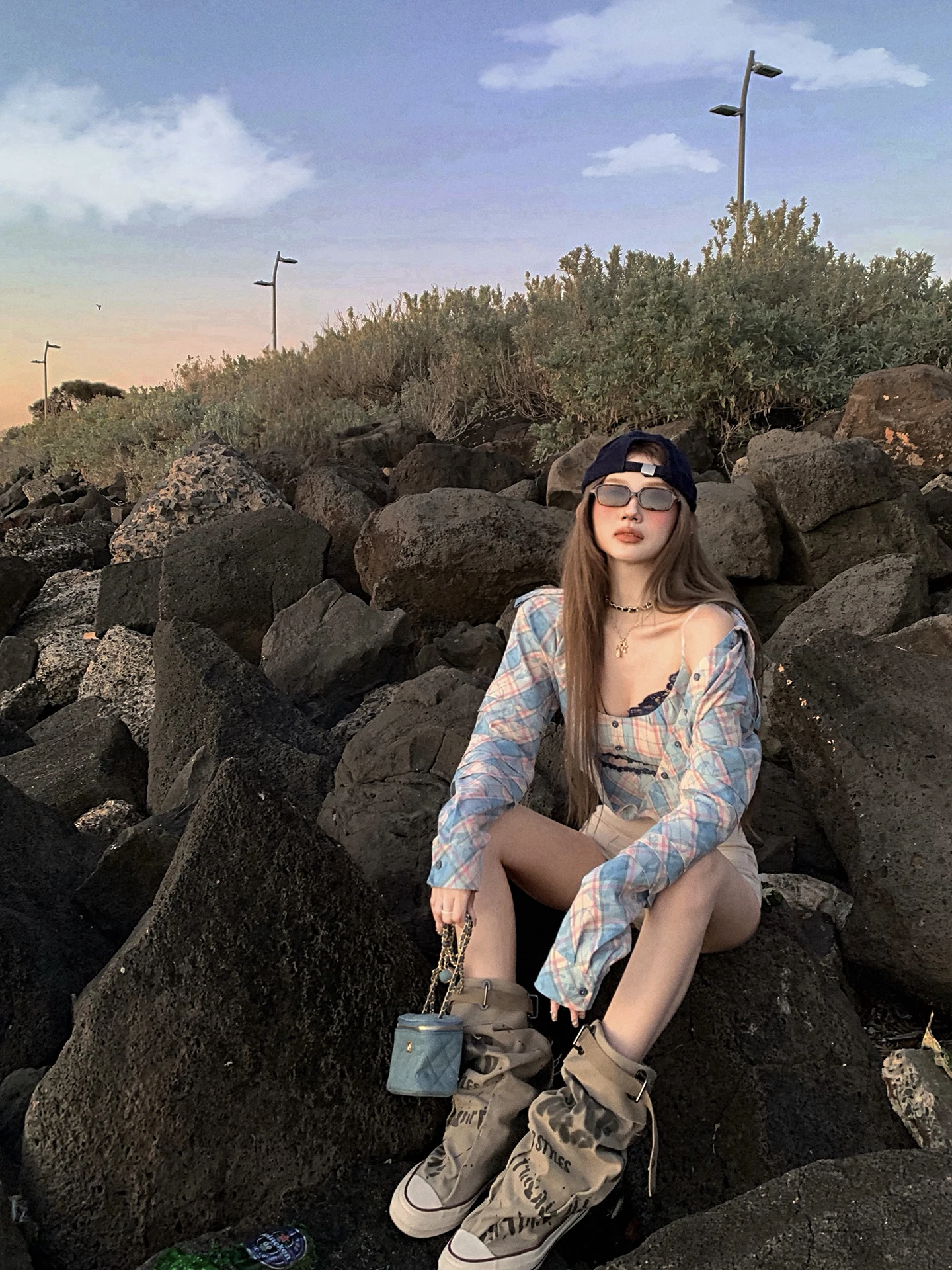 

Tongiiuu, женская клетчатая одежда, свободная длинная све, утягивающий дизайн, искусственный двухсекционный хлопок, американский слей, осенняя мода, женская одежда...