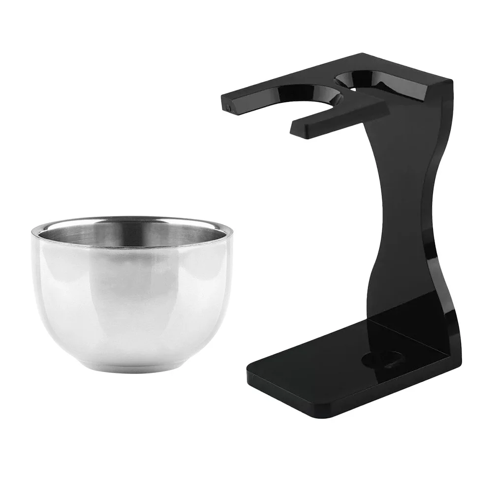 1 set Beard Set Stainless Steel Bowl Acrylic Razor Stand Fast Drying Storage Beard Brush Holder Shaving Tool Stand Shaving
