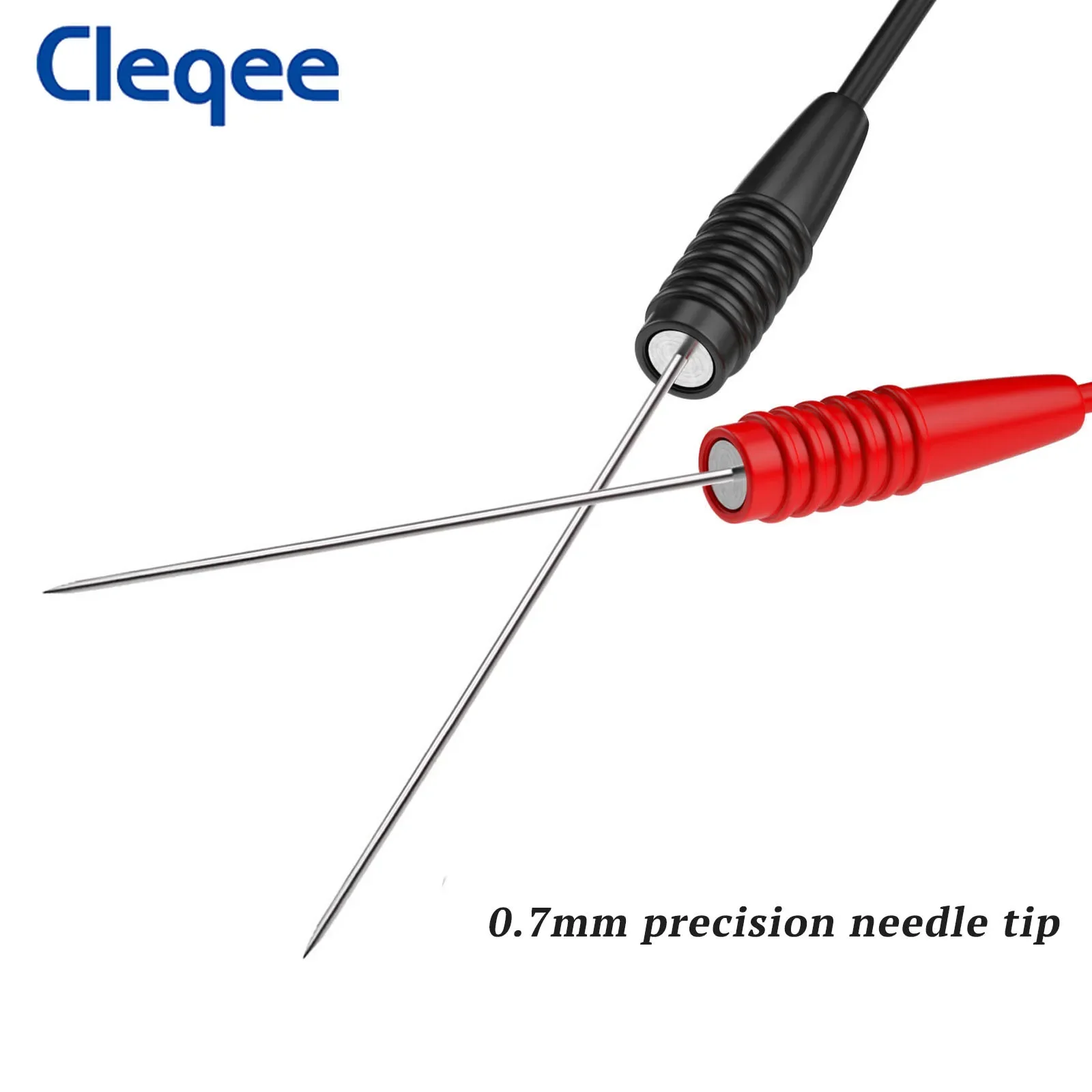 Cleqee P1046 2pcs 0.7mm Test Probe Cables Sharp Puncture Needles Pin Wires with 2mm Inner-spring Socket for Elactrical Testing