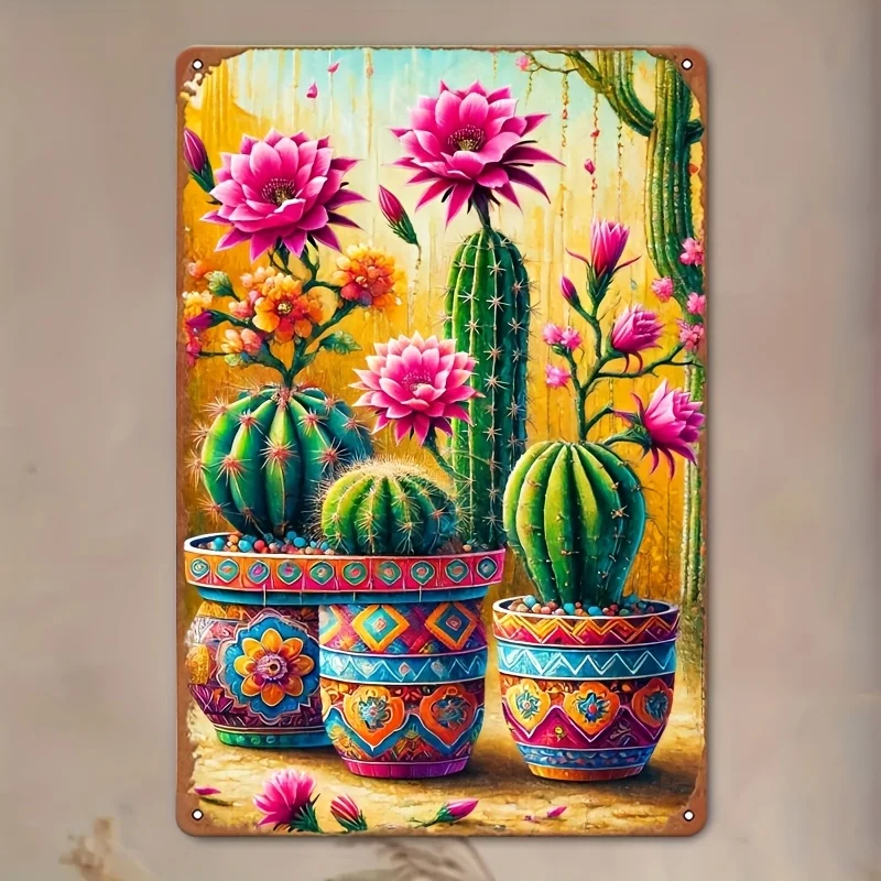 Wall Art - Mexican Cactus Floral Vintage Tin Sign, Easy Installation, Metal Hanging Plate for Home, Bedroom, Office, Study, Res