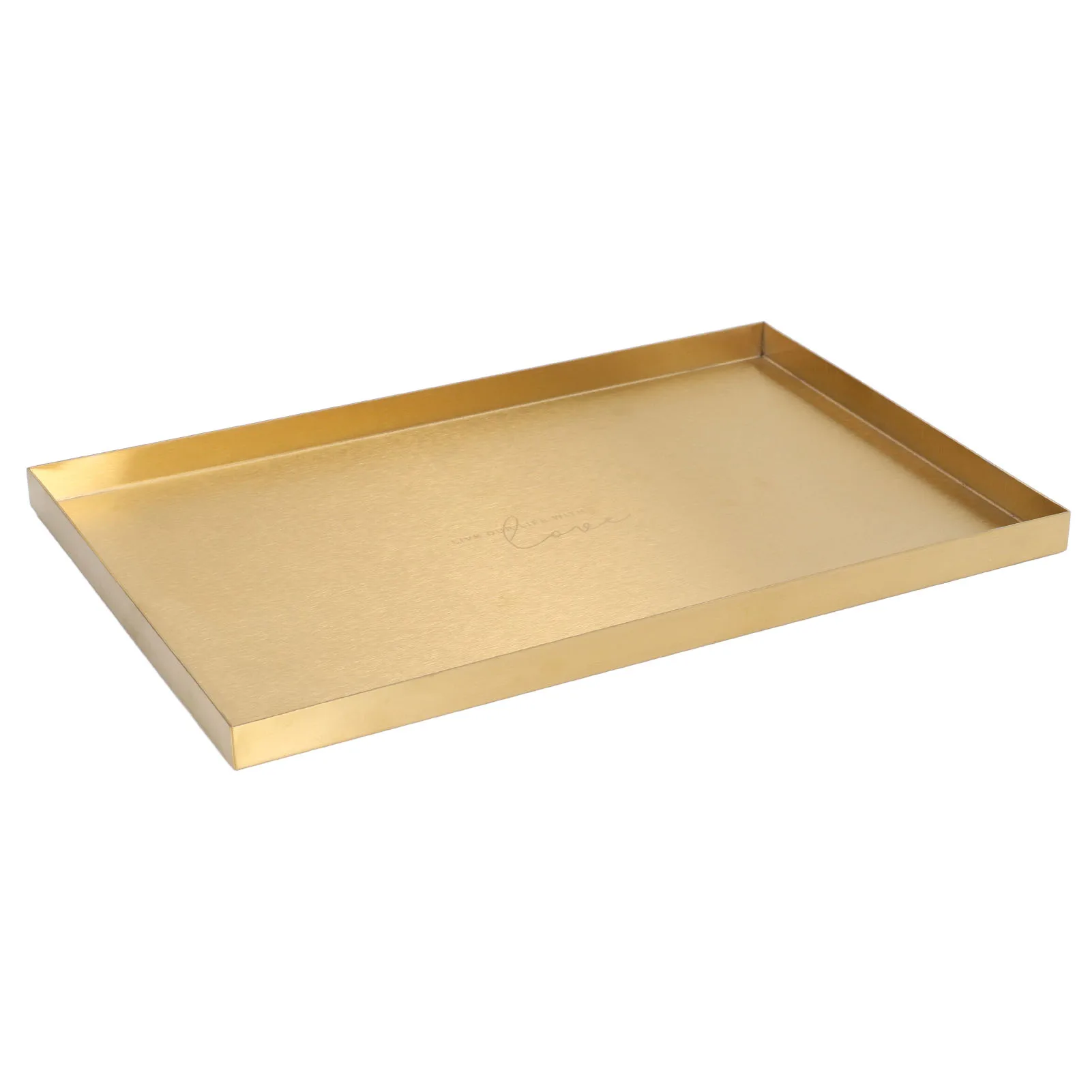 Rectangle Storage Tray Stainless Steel Golden Plate Cosmetic Jewelry Display Tray 30.2x20.2x1.5cm for Living Room Bedroom