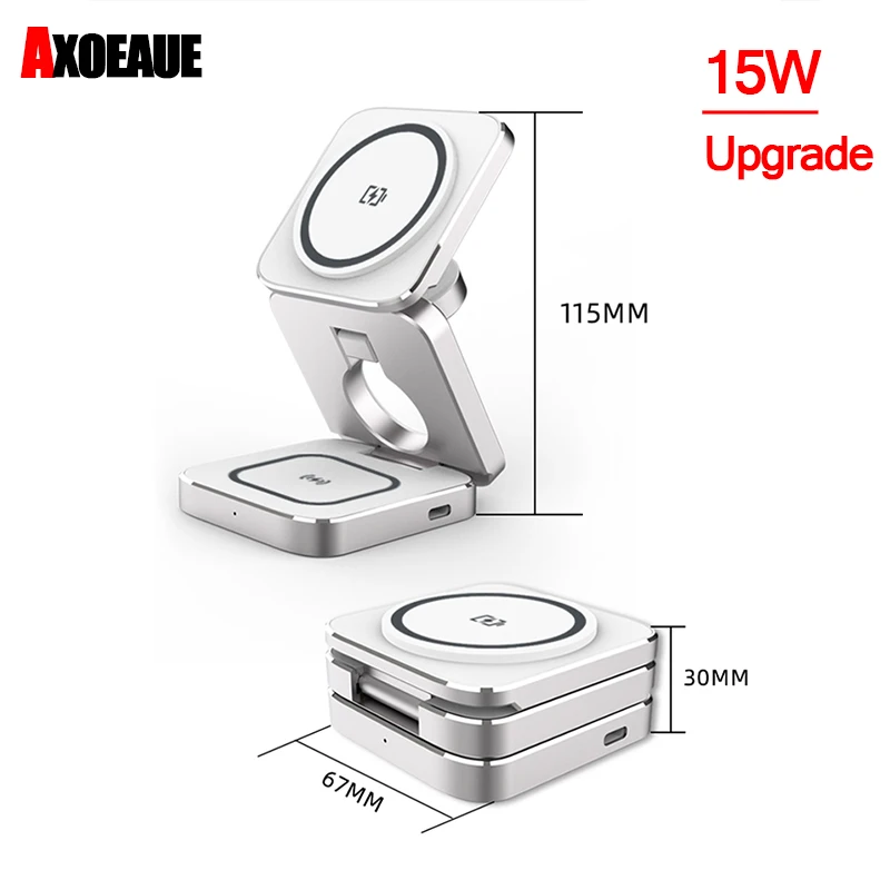 

AXOEAUE 3 in 1 Macsafe Charger Station for iPhone 15 Pro Max/14/13 Aluminum Wireless Charger Station for Apple Watch 8/AirPods 3