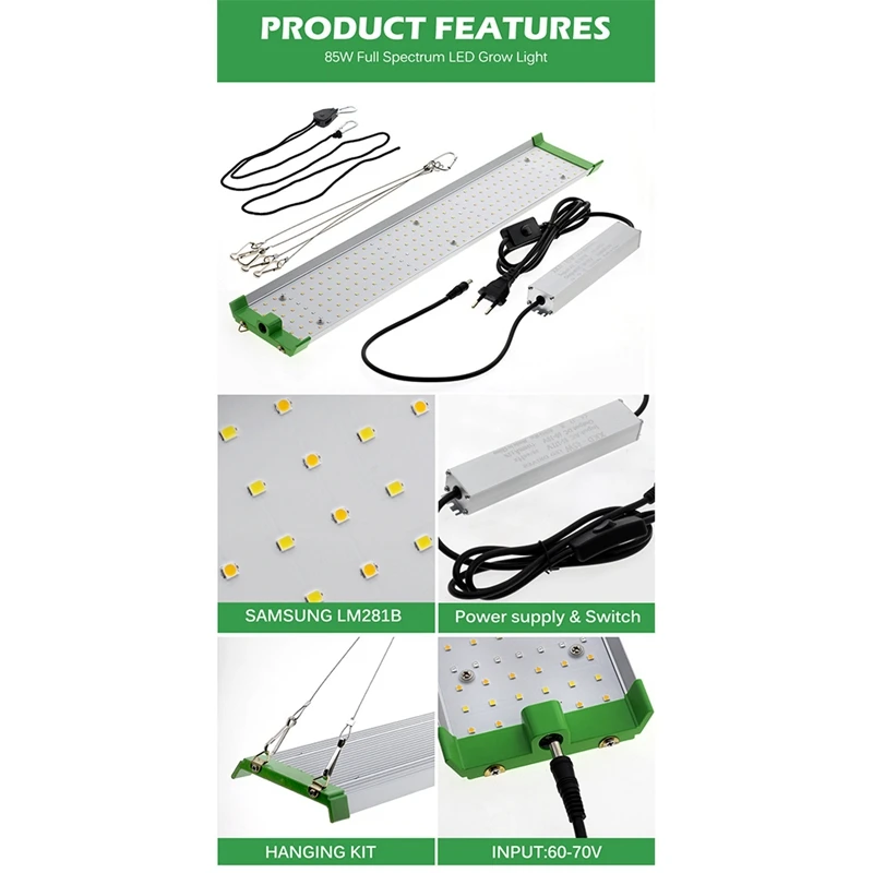 Imagem -04 - Lâmpada de Crescimento de Planta de Espectro Completo Led Cresce a Luz Samsung Lm281b Estufa Interior Hidroponia Planta 85w