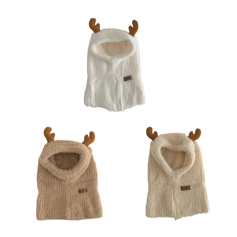 

Прекрасный шарф с рогом оленя, детская зимняя шапка-ушанка, мягкий и теплый головной платок с капюшоном на Рождество QX2D