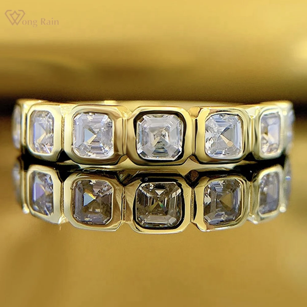 

Wong Rain 18K Gold Plated 925 Sterling Silver 3*3MM Asscher Cut High Carbon Diamond Gemstone Wedding Band Jewelry Ring Wholesale