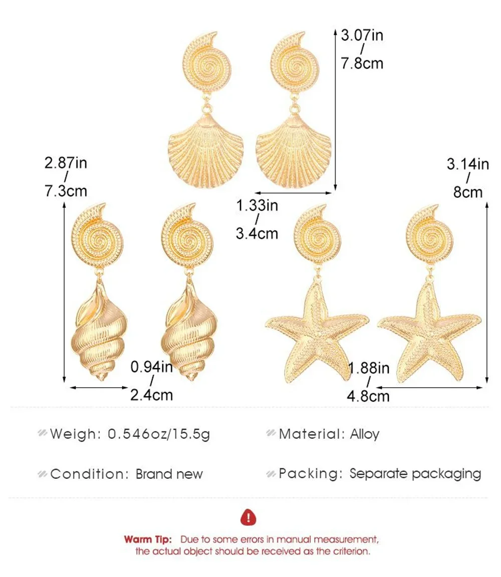 Geometria Sandy Beach Metal Shell Conch Starfish orecchini pendenti per le donne regalo di gioielli placcati in oro Boho moda Vintage femminile