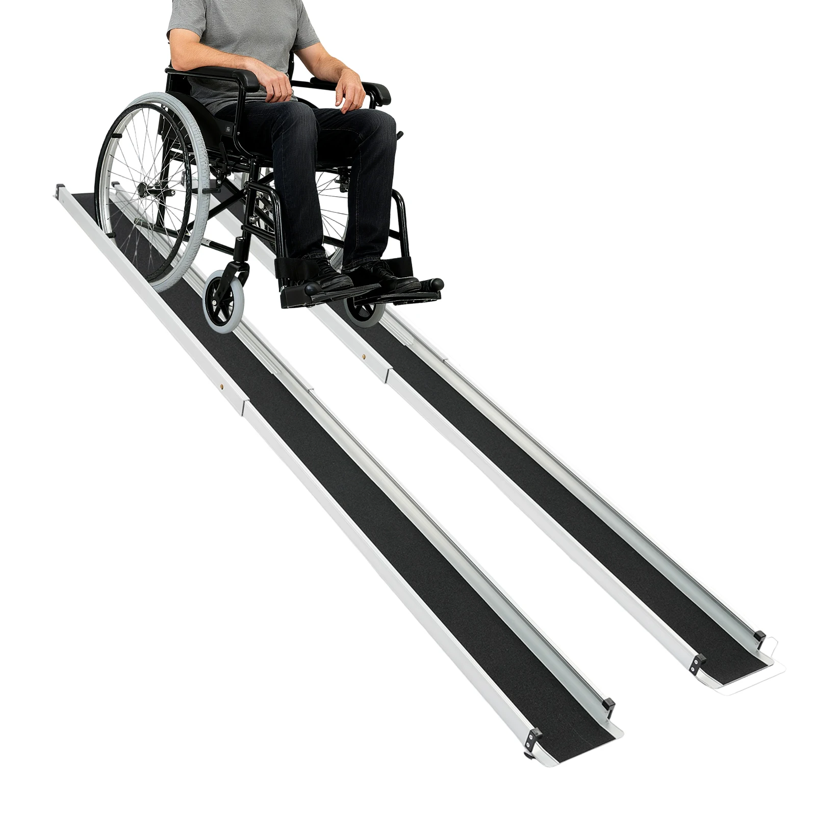 Rampe télescopique, rampes télescopiques pour fauteuils roulants, 2 rampes en alliage d’aluminium pour fauteuils roulants, avec sac de rangement, capacité totale de 300 kg.