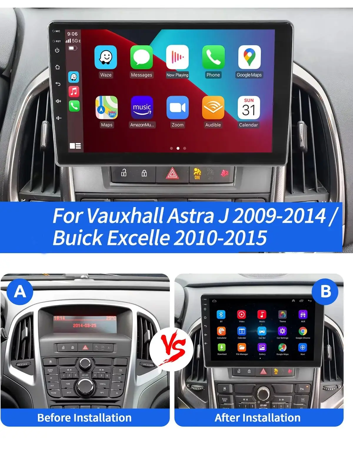 ESSGOO 9 "Autoradio Android 14 Für Opel Astra J 09-14 Buick Excelle Verano 10-15 Multimedia Player Navi GPS Carplay Android Auto