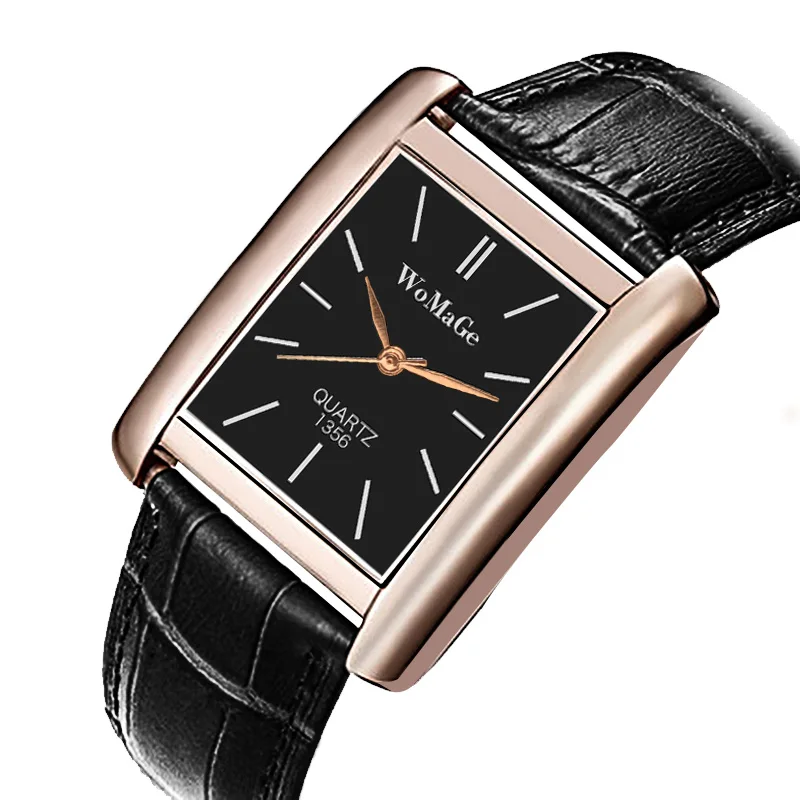 Men's Square Leather Watch, Luxury Quartz Design