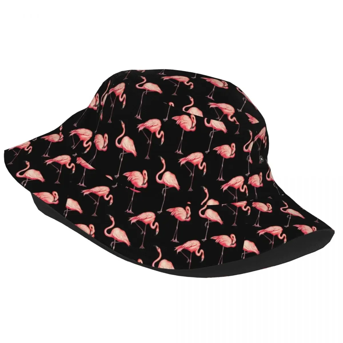 Black Flamingo Pattern Unisex Bucket Hat Customize Summer Beach Sun Hats