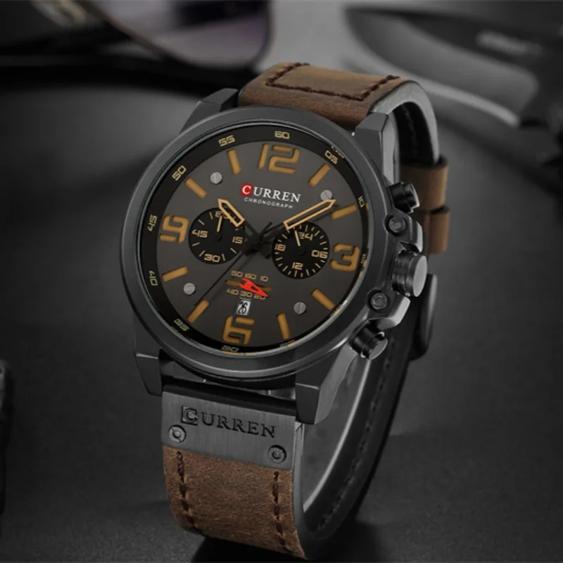 CURREN 8314 Top Brand Men Sport Wristwatch Luxury Calendar Men Watch Military Army brown Leather Male Clock Relogio Masculino