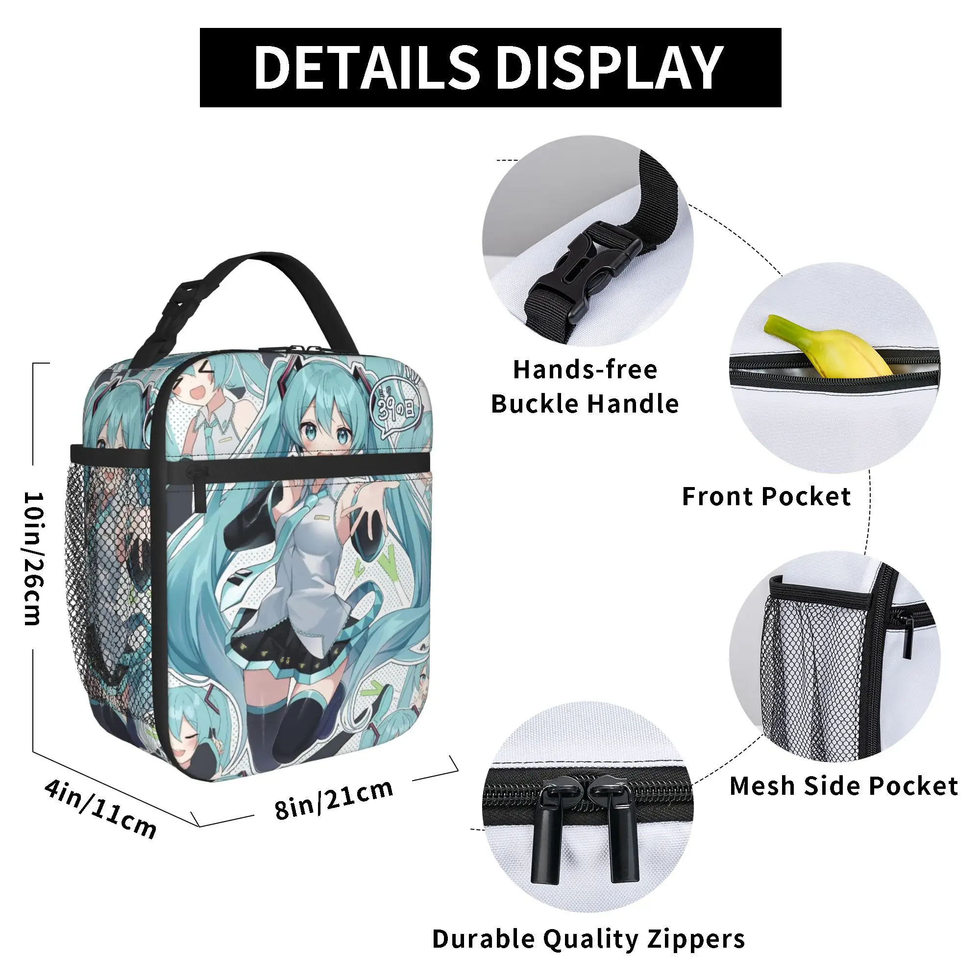 Hatsunes Mikus Vocaloid Anime Thermal Insulated Lunch Bags for Picnic  Portable Food Bag Cooler Thermal Food Box view 4