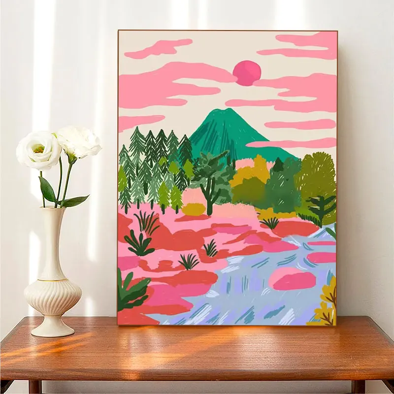 5d DIY Aufkleber farbigen Sonnenaufgang und rosa Himmel Mosaik Kreuz Stickerei für Erwachsene handgemachte Kunst Acryl für Home Art Dekoration Stil c