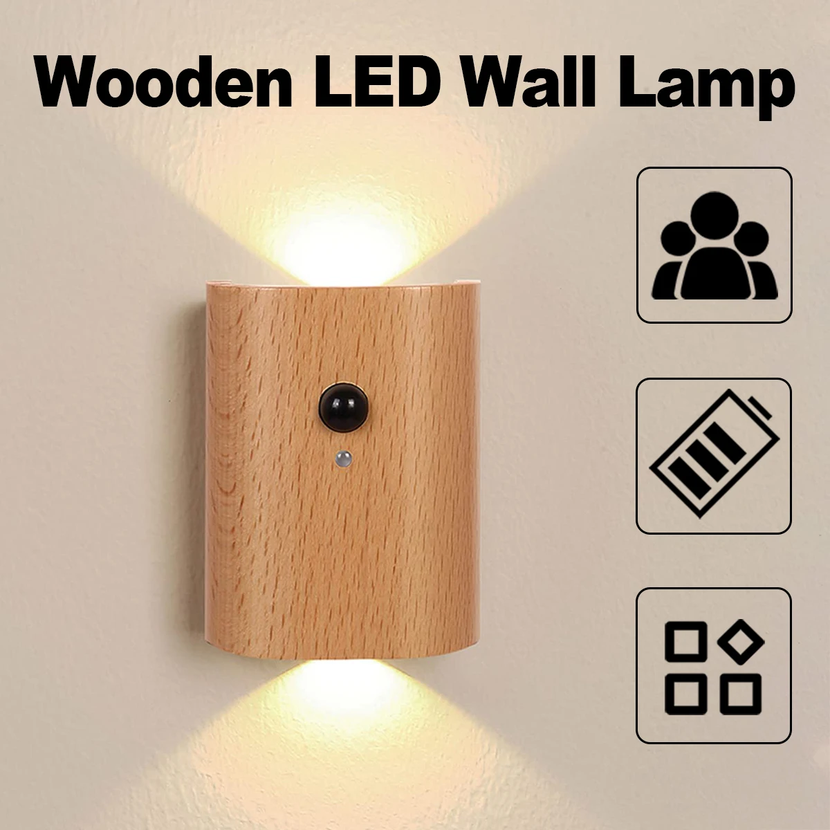 Intelligent Induction Wall Lamp 0.4w Infrared Night Light With Wooden Led 2700k-3000k Sensor Rechargeable Magnetic Bulb Cupboard
