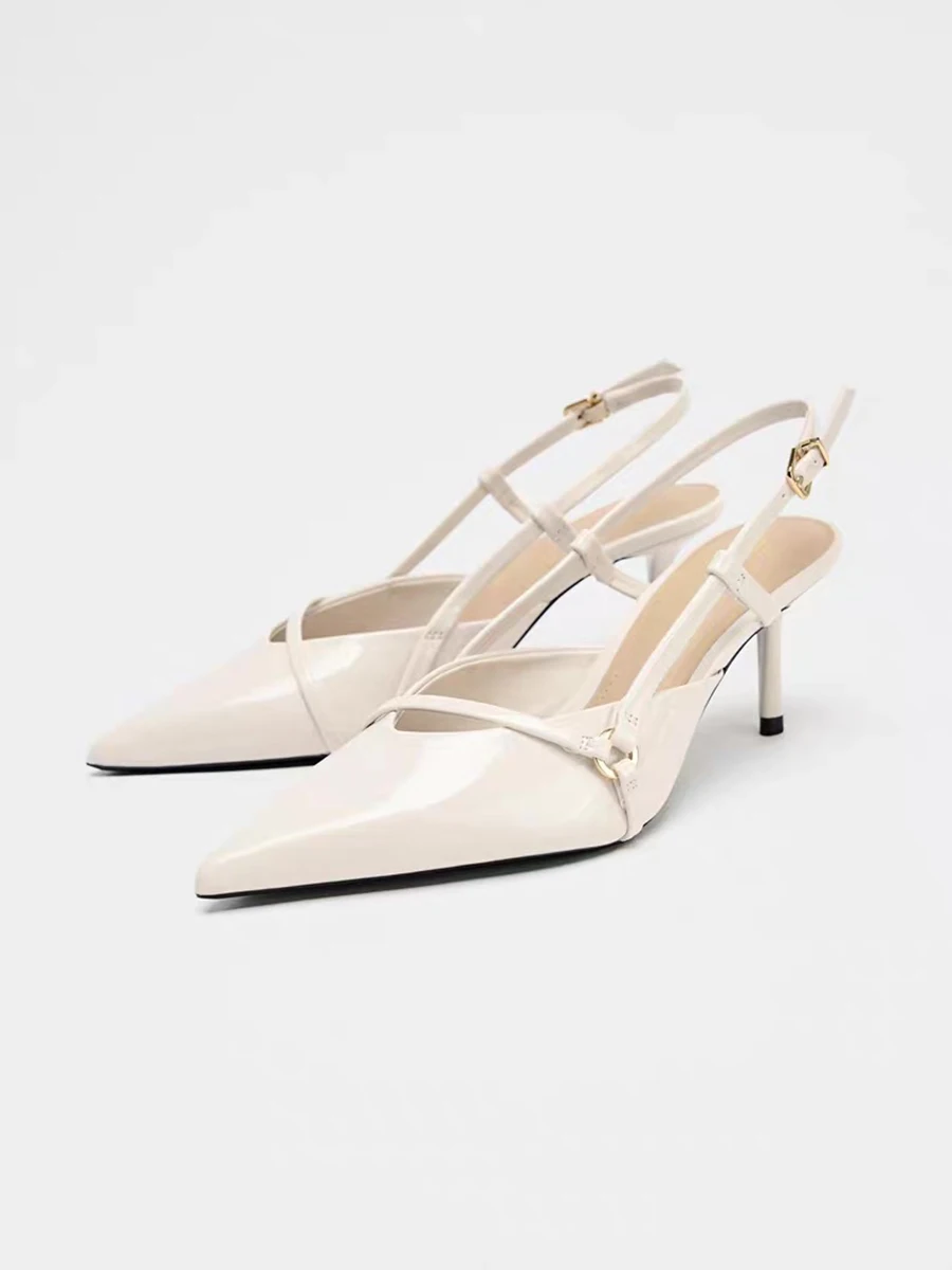 

Лето 2023, белые босоножки на высоком каблуке с острым носком и ремешком, женские пикантные открытые босоножки Ba Bule с низким вырезом из искусственного материала Ladies oes