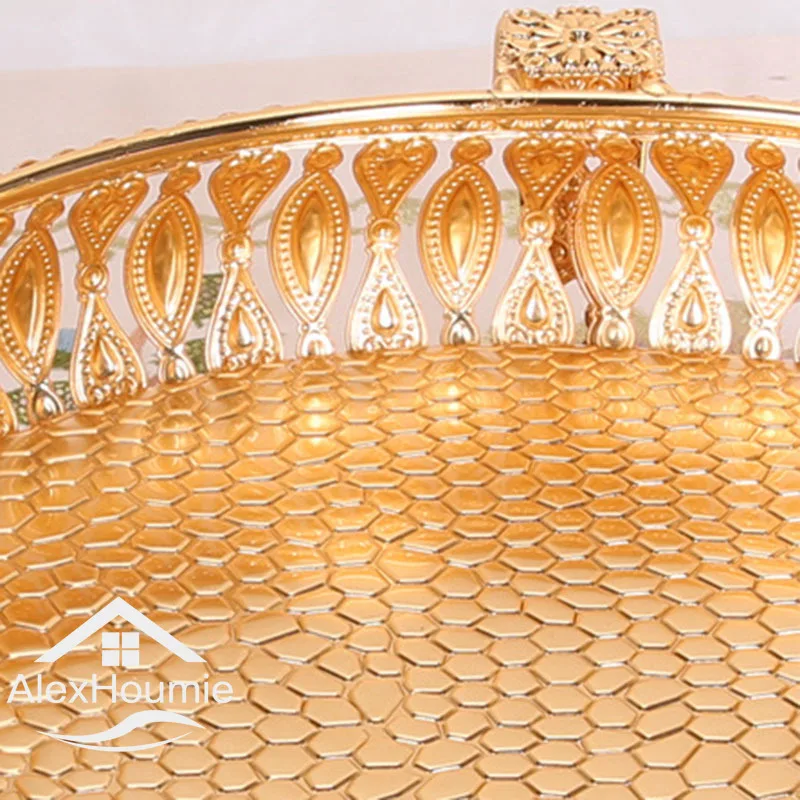 Fruit Tray Round StorageBasket Tray with Bread  Fruit Cake Food Plate Serving Tray for Home Gold Vintage Fruit Plate Pastry