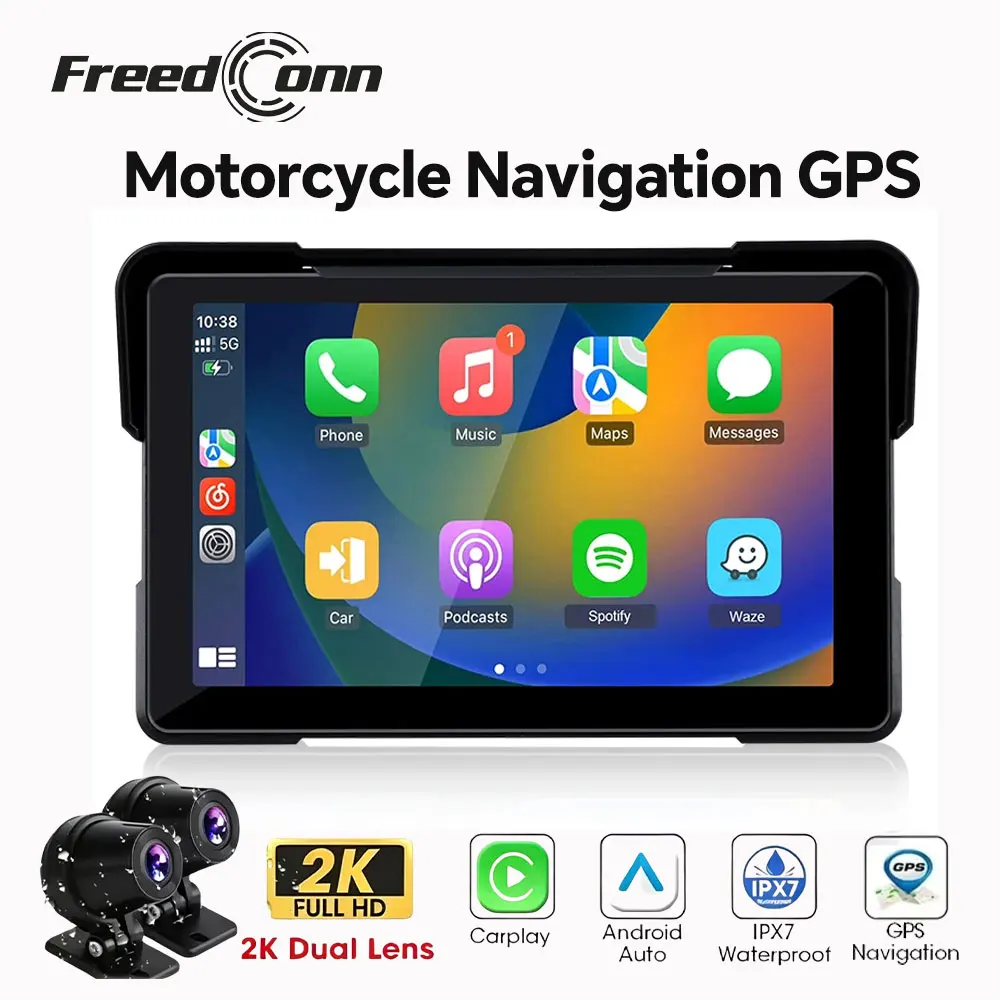 5/7inch Motorcycle Navigation GPS Carplay DVR Wireless Android Auto IPX7 Display Screen Portable Moto Monitor Freedconn